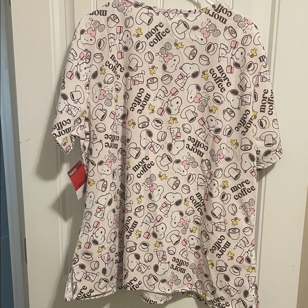 Peanuts White and Black Coffee-Themed Scrub Top - Picture 4 of 4